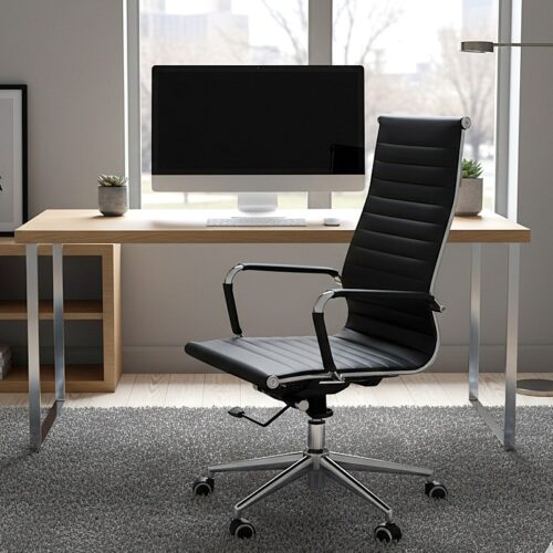 <h3>Aura Black Bonded Leather Executive Armchair with Chrome Base