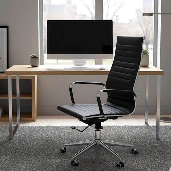 <h3>Aura Black Bonded Leather Executive Armchair with Chrome Base