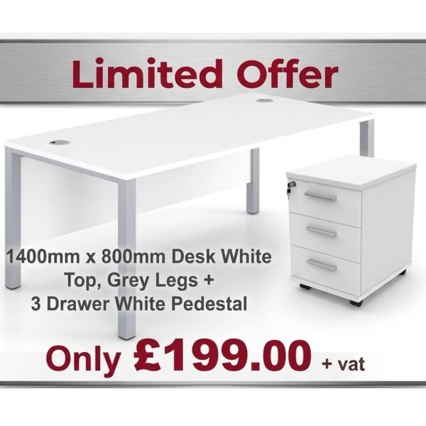 <H4>Limited Offer Rectangular Desk with Pedestal<h4><strong><span style="color: #ed1c24;">£199.00</span></strong></h4>