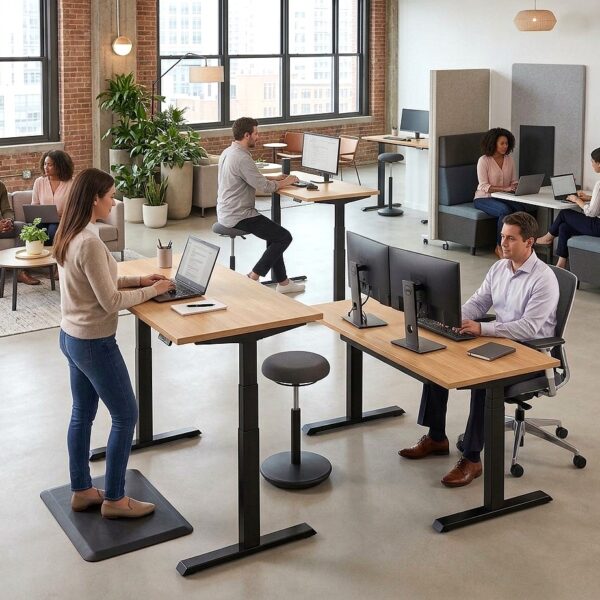 <h3>Light Oak Top Upstand Premium 600mm-1250mm Height Frame Dual-Motor Electric Sit-Stand Desk